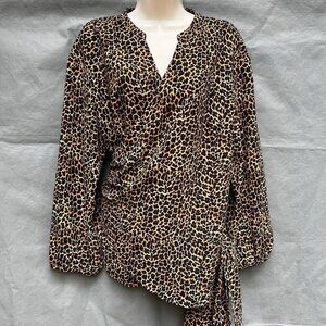 J. Crew L9208 Leopard Wrap Blouse Size XL Brown Business Casual